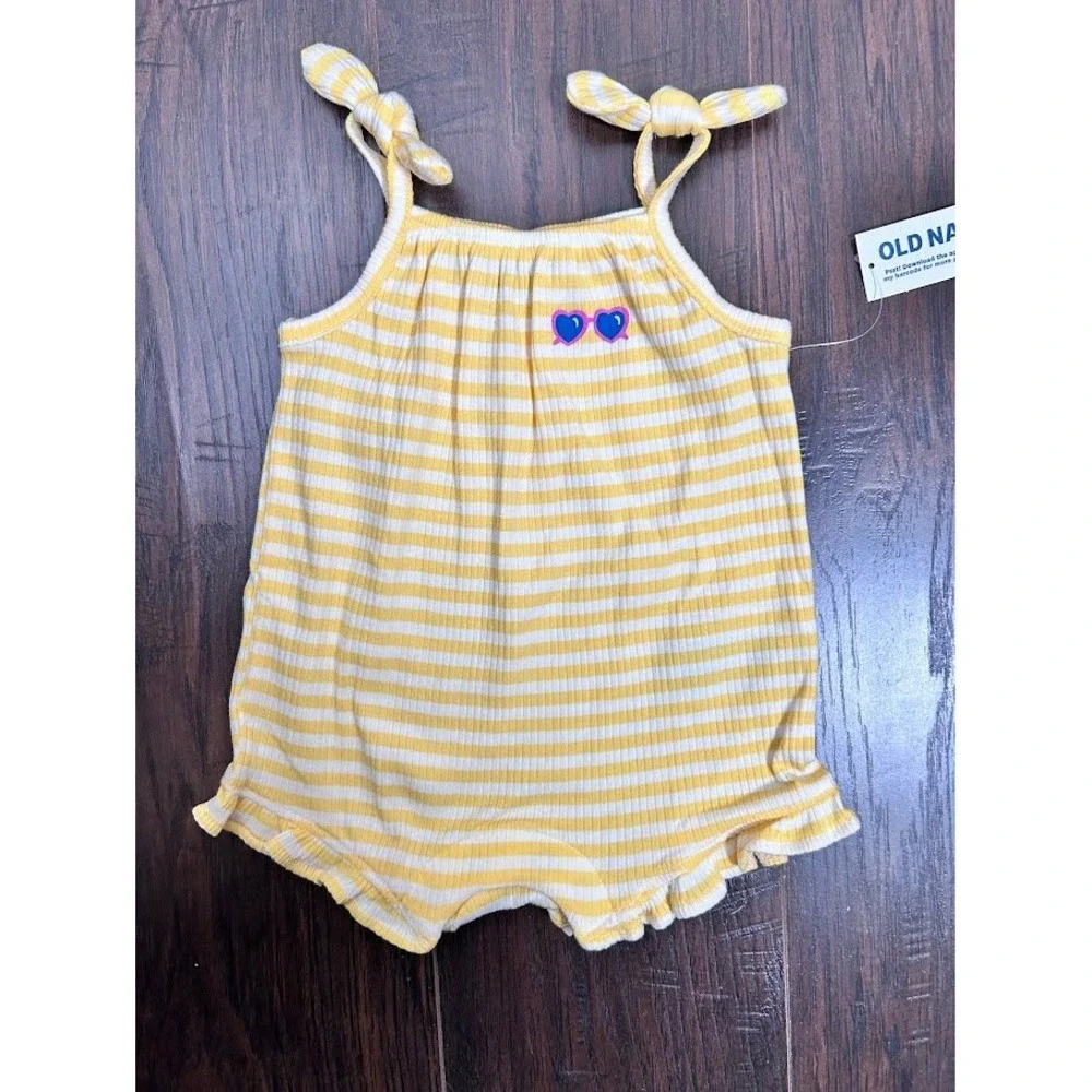 Lot of Old Navy Baby Girl 0-3 Month Romper and Swimsuit Strawberry Stripe Yellow